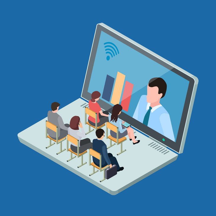 Online education or business training isometric vector concept Online education or business training isometric vector concept